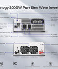 Heavy Duty 2000W Pure Sine Wave Power Inverter With Automatic UPS Transfer Switch And Bluetooth Monitoring back panel features and connections.