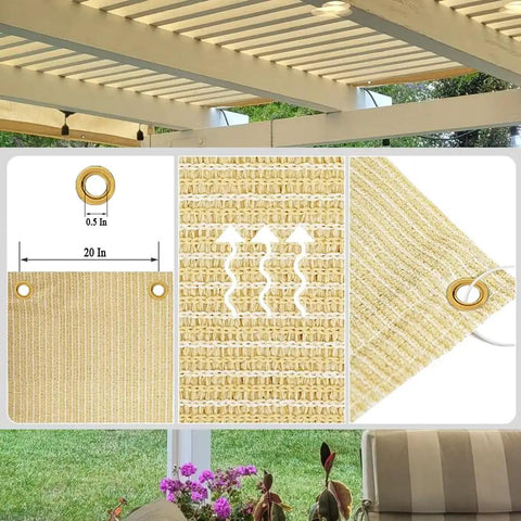 90 Percent UV Blocking Shade Cloth 12x20 Ft Pergola Shade Cover With Reinforced Grommets Privacy Screen, showing detail and installation.