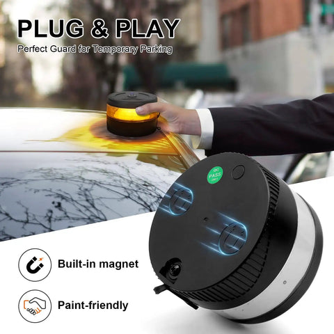 Magnetic Wireless Beacon Light With USB C Rechargeable LED Strobe For Trucks And Work Rigs Amber Emergency Flash Light Waterproof IP67 installed on car roof.
