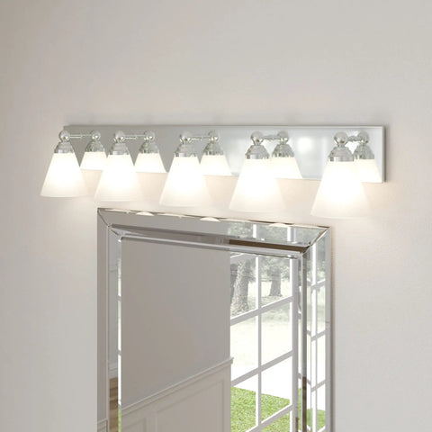 Hudson 5 Light Bathroom Vanity Fixture In Chrome With White Opal Glass Damp Rated For Bathrooms above a mirror