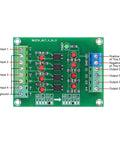 Top view of Optocoupler Isolation Board 24V To 5V PLC Converter Module With 4 Channel High Speed Isolation showing input and output terminals.