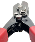 Close-up of Five Blade Sheet Metal Crimper Hand Crimper For 24 To 28 Gauge Ductwork Downspout And Stove Pipe HVAC Tool with red handles