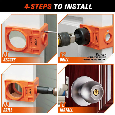 Pro Grade Door Lock Installation Kit With Adjustable Guide Template And Heavy Duty Hole Saws for step-by-step installation guide on wood doors.