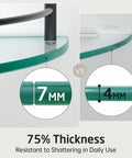 Comparison of 7mm thick glass from Tempered Glass Corner Shelf With Rail Mount Two Pack No Fuss Rustproof Matte Black Stainless Steel 304 Wall Shelf