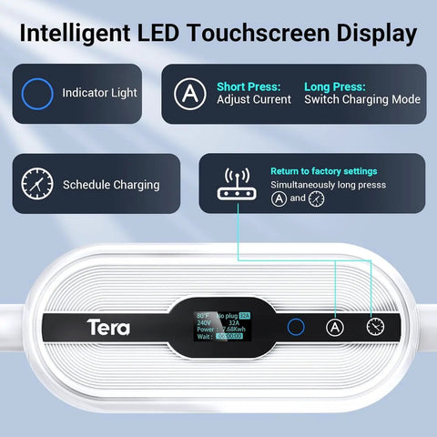 Intelligent LED touchscreen display of Heavy Duty Electric Vehicle Charger Built For Tesla Level 1 And 2 J1772 with app control.