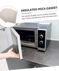 Must Have 10 Pack Mica Plate Sheets 150x120mm Heat Resistant Insulation for Microwave Ovens next to open microwave