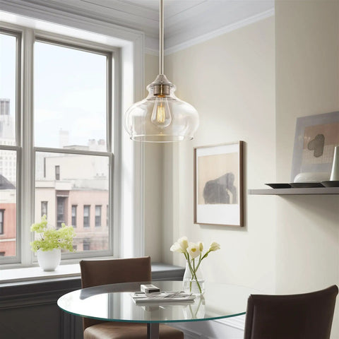 Clear Schoolhouse Glass Pendant Shade Replacement 9 Inch by 6 Inch for Pendant Lights Modern Chandelier Glass Upgrade Fits Threaded Medium Base Sockets Hang Up or Down for Easy Remodel