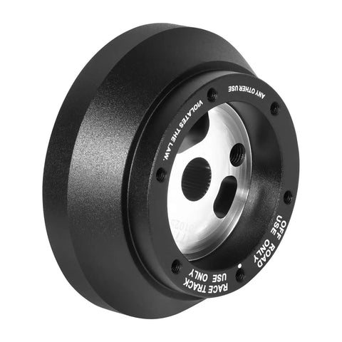Lockable Aluminum Steering Short Hub And Quick Release Adapter Unit With 6x70mm Bolt Pattern For C6 Corvette Silverado And CTS in black.
