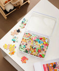 Open 3 Pack Large Clear Hard Shell Zippered Organizer Case filled with colorful puzzle pieces, visible side view.