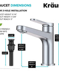 Diagram showing dimensions of Indy Single Handle One Hole Bathroom Sink Faucet in Brushed Gold with solid brass build.