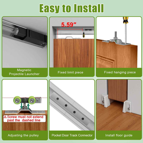 Five Point Three Foot Pocket Door Track Kit With Soft Close And Soft Open Aluminum Commercial Grade Sliding Hardware installation process
