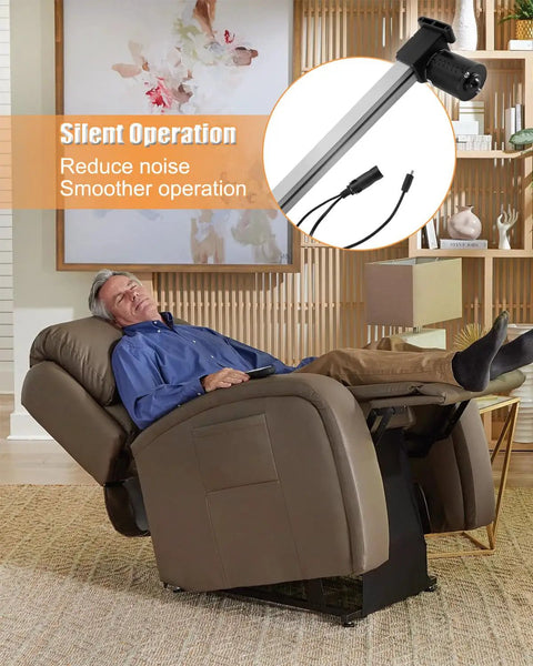 Man in recliner using Beefy Yet Smooth Linear Actuator For Kaidi KDPT007 Series Power Recliner Lift Chair Motor Replacement KDPT007 02 11 14 24 100 113 Easy Install With Smooth Lift And Auto Stop Safety