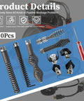 Reliable Ten Piece Drain Snake Drill Attachment And Heavy Duty Spiral Auger Cutter Set For Five Eighth Inch Pipes Clears Blockages No Sweat Boosts Flow Quickly, showing ten durable auger blades and drill attachments.