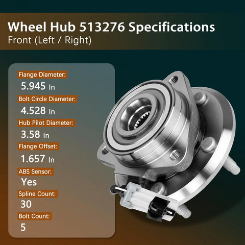 Go-To Front Wheel Bearing And Hub Assembly Set For 2007-2009 Chevy Equinox, 2012-2015 Captiva Sport, ABS sensor, 5 lug