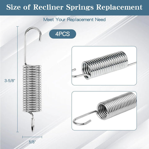 Tough As Nails Stainless Steel Recliner Springs Replacement 4 Pack, 3-5/8in length, durable stainless steel springs for easy furniture repair.