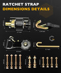 Dimensions of Four Pack One And A Half Inch Ratchet Straps With J Hooks For Ladder Rack And Roof Gear Seven Point Five Feet Long