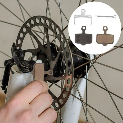 Mountain Bike Disc Brake Pads, 4 Pairs, Lightweight Semi Metallic Replacement Kit For Hydraulic Systems installed on wheel