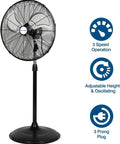20 Inch High Velocity Pedestal Fan Two Pack With Aluminum Blades Beefy Industrial Oscillating Standing Fan 3 Speed PSC Motor