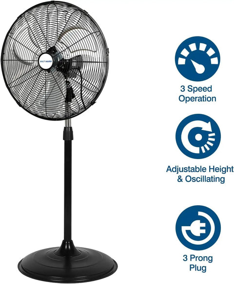 20 Inch High Velocity Pedestal Fan Two Pack With Aluminum Blades Beefy Industrial Oscillating Standing Fan 3 Speed PSC Motor