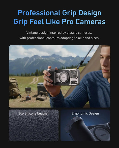 Person using the Master Grip Universal Magnetic Phone Grip With C03 Selfie Light Kit outdoors, showing ergonomic design and eco leather