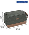 Mens Travel Toiletry Organizer Bag With Canvas And Leather Dopp Kit Water Resistant Shaving Case Wet Pocket Large Green