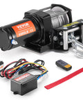 VEVOR 4000 Lb Electric Winch For Atv And Utv Recovery with steel rope, remote control, and electrical components.