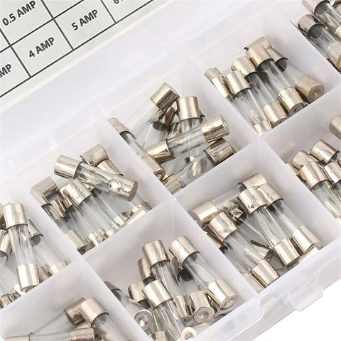 Assorted Fast Blow Glass Tube Car Fuses Kit 100 Pieces 0.2-20A and 0.5-30A with Sky Blue Box for Auto Wiring