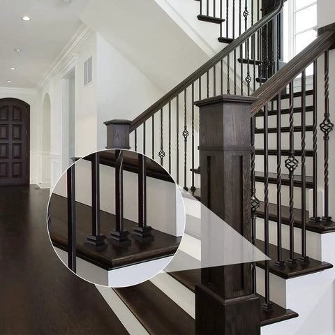 Iron Baluster Shoes for One Half Inch Square Stair Rails No Fuss Install Satin Black 48 Piece Set with Screw On Design