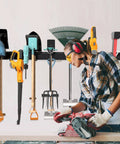 Heavy Duty Garage Tool Storage Rack Wall Mounted Organizer With 12 Double Hooks And 4 Rails Rubber Gripped Hangers installed