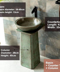 Top Shelf Ceramic Vessel Sink With Faucet And Drain Combo High Gloss Glazed Retro Pedestal Basin with dimensions on display.