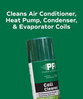 Foaming Coil Cleaner For HVAC Condenser And Evaporator Coils Commercial Grade Cleaner With Deep Foaming Action To Lift Heavy Grime 360 Degree Nozzle Works Upside Down Rinses Easy Keeps Your AC Running Like New bottle with green cap.