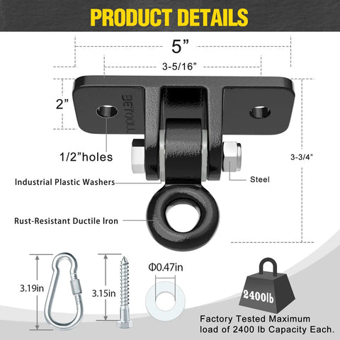 A-Frame Swing Set Brackets Kit With Four Beefy Swing Hangers And Heavy Duty Mounting Hardware, dimensions and components diagram
