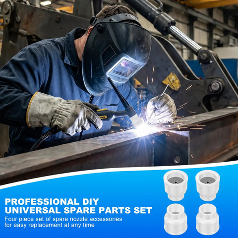 Solid 4 Pc Kit Of White Ceramic #12 TIG Cups With 1/8' Diffuser Mesh For WP TIG Torches displayed during welding job.