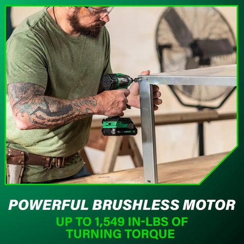 Person using 18V MultiVolt Brushless Impact Driver Kit With 2 Batteries Charger Quick Change Quarter Inch Chuck on metal frame