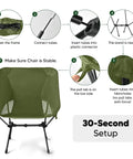 Assembly steps for Ultra Lightweight Folding Camp Chair With Carry Bag For Outdoor Travel Beach Picnic Festival Grab And Go 2.5 Pound Portable Backpacking Seat Green Easy Setup Sturdy Frame For Any Outdoor Adventure