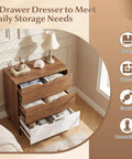 Knockout Rustic Farmhouse Three Drawer Dresser Heavy Duty Wooden Storage Chest with smooth gliding drawers in a bedroom setting.