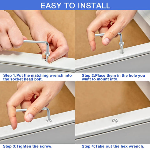 Instructions for installing 61 Piece 1/4-20 Flat Head Hex Socket Cap Screws Assortment Kit with hex wrench.
