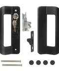Full Replacement Sliding Door Handle Set For Five And Five Eighths Inch Hole Spacing With Mortise Lock And Key Front And Back Side Black Finish