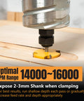 Heavy Hitter Two Inch Slab Flattening Router Bit With Quarter Inch Shank and Sharp Carbide Tips cutting through wood with optimal RPM.