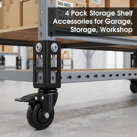 8 Pack 3 Inch Heavy Duty Caster Wheels With Beefy 3mm Steel Brackets 3000 Lbs Capacity For Storage Rack, black wheel on steel bracket.