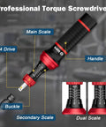 Torque Screwdriver Set 10 To 80 In Lb, 99 Piece Precision Kit With T Bar And 1 Quarter Inch Quick Change Adapter, labeled parts