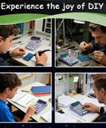 Hands On Soldering Practice Kit With 7 Digit LED Display Calculator And Resistor Decoder, people soldering and learning