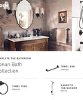 Elegant bathroom setting featuring Ronan Matte Black Two-Handle 4-Inch Centerset Modern Bathroom Faucet With Push-Down Drain.