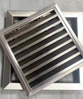 Heavy Duty Removable Access Panel With Detachable Hatch And Louvered Gable Vent For House Wall Or Workshop Stainless Steel 26x35 Inch view of opened louvered hatch.