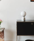 10 Inch Table Lamp With Marble Base And Frosted Glass Shade on sleek cabinet, Cozy Bedside Reading Light For Bedroom And Living Room