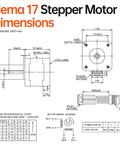 Diagram showing Nema 17 stepper motor dimensions and wiring for 5 Pack Nema 17 Stepper Motors 2 Phase 1.8 Degree 0.47Nm High Torque