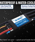 Close-up of Shark G2 120A ESC with switching BEC, waterproof and water-cooled design, highlighting the aluminum cooling plate.