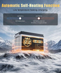 Badass 12V 330Ah LiFePO4 Self Heating Lithium Battery With 4224Wh Capacity And 200A BMS in snowy mountain setting.
