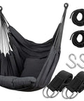 Hammock Chair Hanging Rope Swing Seat For Indoor And Outdoor Use Sturdy Cotton Weave Cozy Chill Lounge Swing Supports Up To 300 Lbs Easy Hanging Setup Gray with accessories