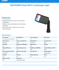 Smart RGBW Landscape Light Fixture With 12W 800 Lumens Tunable White 2700K To 5000K Color Changing Dimmable WiFi Enabled